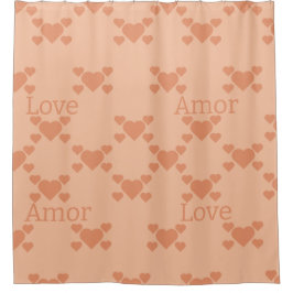 Peach Fuzz Love Hearts tweetalige tekst "Amor" "Lo Douchegordijn