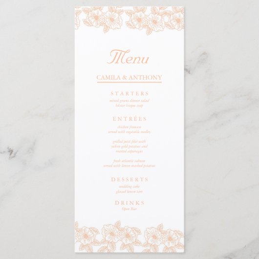 Peach Fuzz minimalistisch trendy bloempatroon Menu (Voorkant)