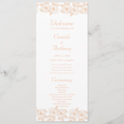 Peach Fuzz minimalistisch trendy bloempatroon Programmakaart (Voorkant)