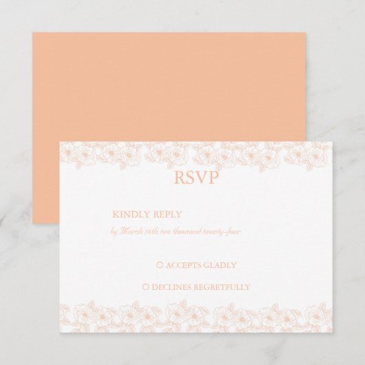 Peach Fuzz minimalistisch trendy bloempatroon RSVP Kaartje (Voorkant / Achterkant)