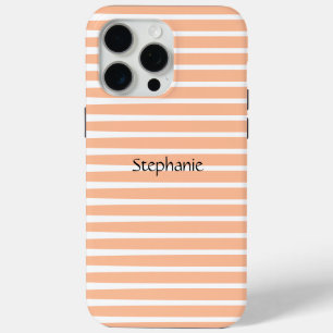 Peach Fuzz Monogram Aangepaste naam Stripes 2024 iPhone 15 Pro Max Hoesje