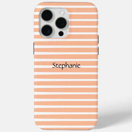 Peach Fuzz Monogram Aangepaste naam Stripes 2024 Case-Mate iPhone Case (Achterkant)