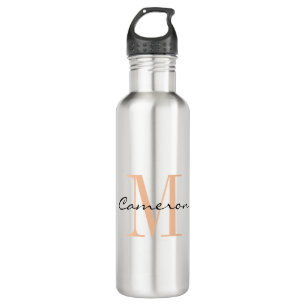 Peach Fuzz Monogram Initiaal en Naam Gift Waterfles