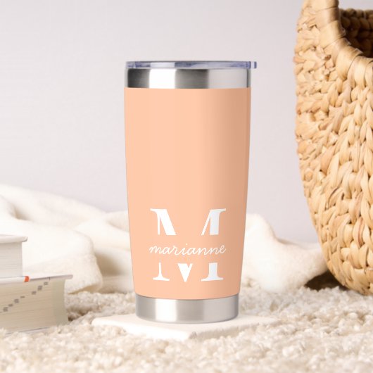 Peach Fuzz Monogram Naam Initiaal Eenvoudig Aangep Geïsoleerde Drinkbeker (Woonkamer)