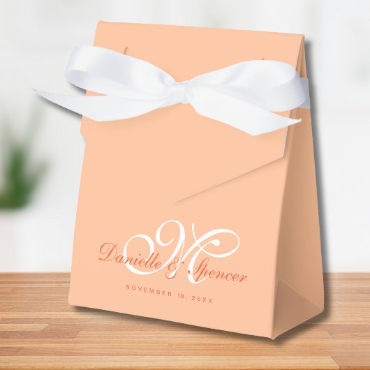 Peach Fuzz Monogrammed Aangepaste Bruiloft Bedankdoosjes