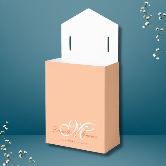 Peach Fuzz Monogrammed Aangepaste Bruiloft Bedankdoosjes