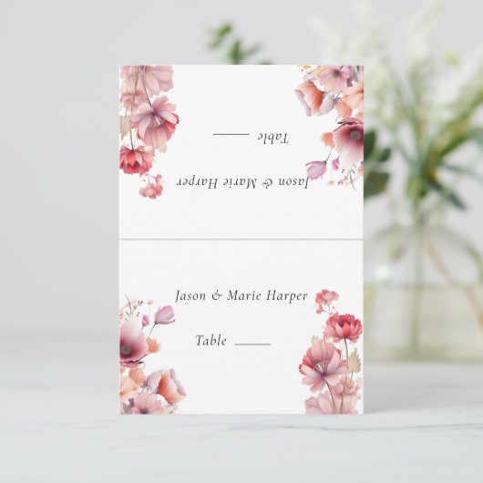 Peach Fuzz Pink Flowers Escort Kaarten (Staand voorkant)