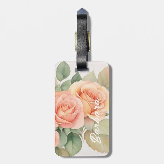 Peach Fuzz Roos Achtergrond Monogram Naam Hart Bagagelabel (Achterkant verticaal)