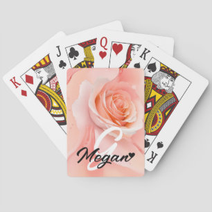 Peach Fuzz Roos Achtergrond Monogram Naam Hart Pokerkaarten