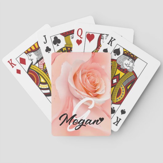 Peach Fuzz Roos Achtergrond Monogram Naam Hart Pokerkaarten (Achterkant)