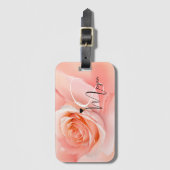 Peach Fuzz Roos Monogram naam Bagagelabel (Voorkant (verticaal))