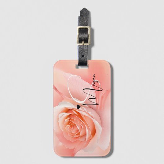 Peach Fuzz Roos Monogram naam Bagagelabel (Voorkant (verticaal))