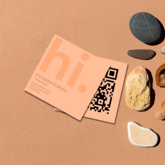 Peach Fuzz Roze Retro Hi QR Code Vierkante Visitekaartje