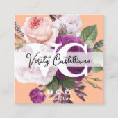 Peach Fuzz Rozen Floral Eenvoudig Persoonlijk Vierkante Visitekaartje (Voorkant)