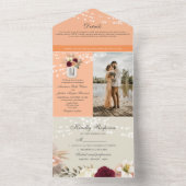 Peach Fuzz Rustieke String Lights Bruiloft All In One Uitnodiging (Binnen)