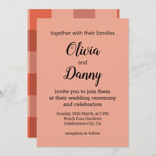Peach Fuzz Sinaasappel dambord Peach Fuzz bruiloft Kaart (Voorkant / Achterkant)