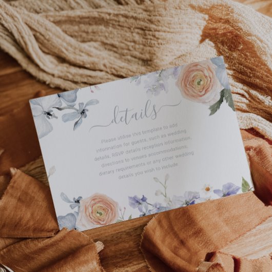 Peach Fuzz Stoffig Blauw Trendy Bruiloft Details Informatiekaartje