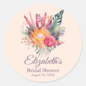 Peach Fuzz Tropical Flowers Vrijgezellenfeest Ronde Sticker (Voorkant)