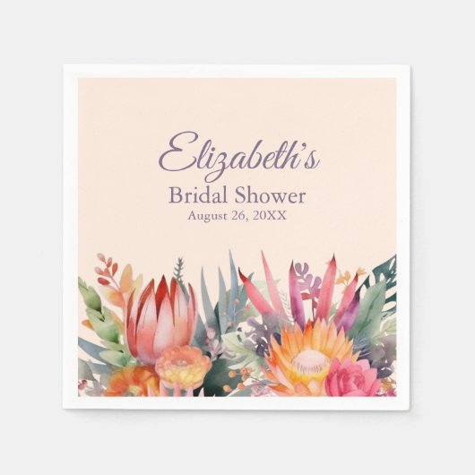 Peach Fuzz Tropical Flowers Vrijgezellenfeest Servet (Voorkant)