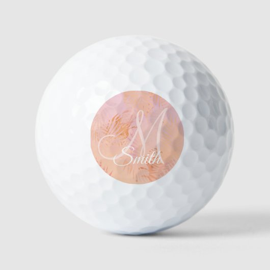 Peach fuzz tropische bladeren gepersonaliseerd mon golfballen (Voorkant)