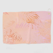 Peach fuzz tropische bladeren gepersonaliseerd mon golfhanddoek (Horizontaal)