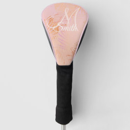 Peach fuzz tropische bladeren gepersonaliseerd mon golfheadcover