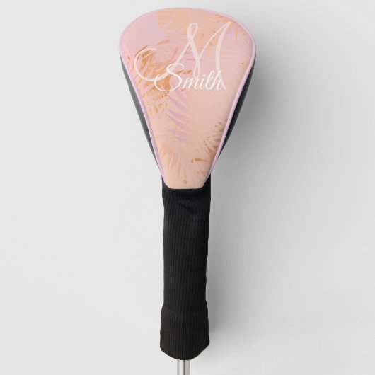 Peach fuzz tropische bladeren gepersonaliseerd mon golfheadcover (Voorkant)
