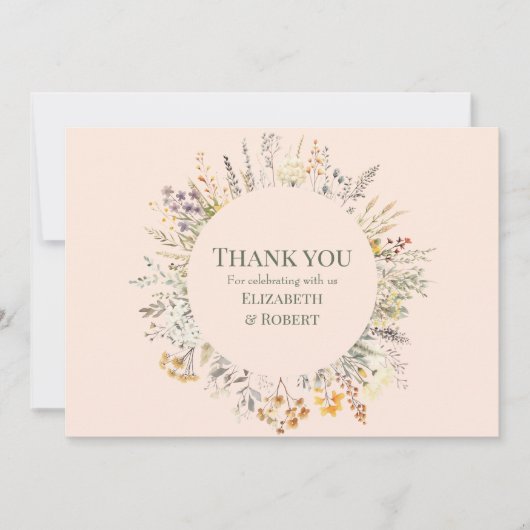 Peach Fuzz Wildflower Meadow Bruiloft Bedankkaart (Voorkant)