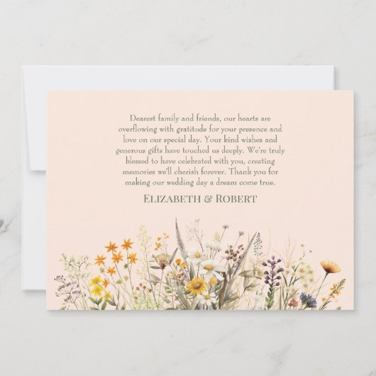 Peach Fuzz Wildflower Meadow Bruiloft Bedankkaart (Achterkant)