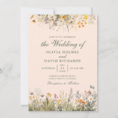 Peach Fuzz Wildflower Meadow Bruiloft Uitnodigen Kaart (Voorkant)
