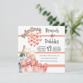 Peach Galentine's Brunch en Bubbles Kaart (Staand voorkant)