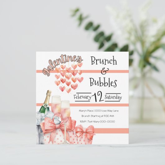 Peach Galentine's Brunch en Bubbles Kaart (Staand voorkant)