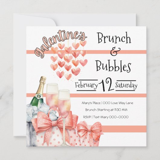 Peach Galentine's Brunch en Bubbles Kaart (Voorkant)
