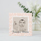 Peach gekleurde baby meisje geboorte aankondiging (Staand voorkant)