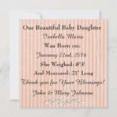 Peach gekleurde baby meisje geboorte aankondiging (Achterkant)