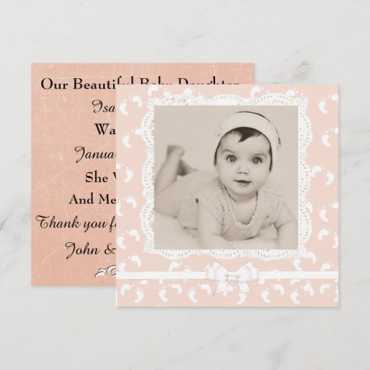 Peach gekleurde baby meisje geboorte aankondiging (Voorkant / Achterkant)