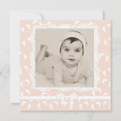 Peach gekleurde baby meisje geboorte aankondiging (Voorkant)