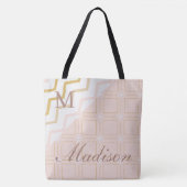Peach Geometrische Trendy Initiaal Naam Monogram Tote Bag (Voorkant)