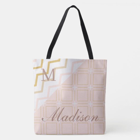 Peach Geometrische Trendy Initiaal Naam Monogram Tote Bag (Voorkant)