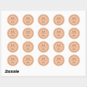 Peach Gepersonaliseerde Monogram Naam Ronde Sticker (Vel)