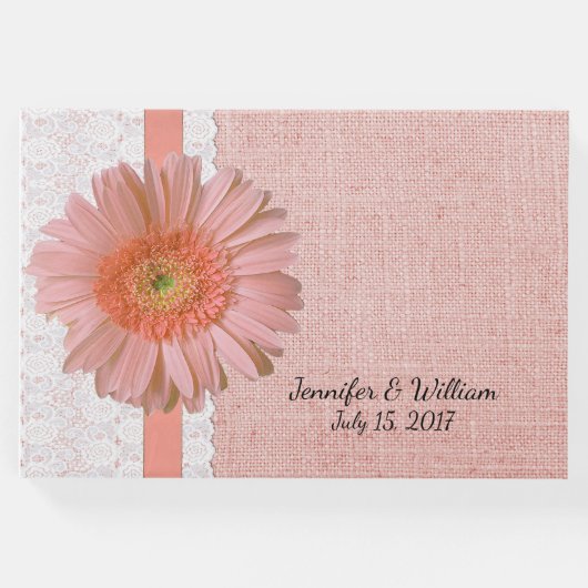 Peach Gerber Daisy Wedding Guest Book Gastenboek (Voorkant)