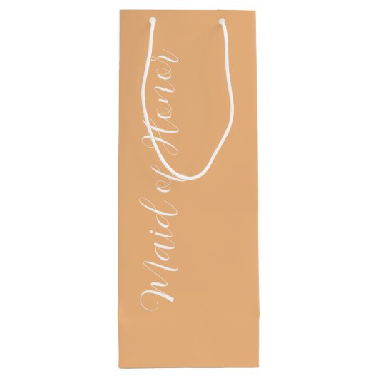 Peach gestileerde script Maid of Honor Wijn Cadeautas (Achterkant)