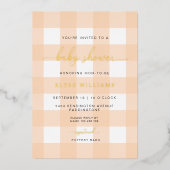 Peach Gingham Baby shower Folie Invitation Folie Uitnodiging (Voorkant)