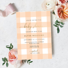 Peach Gingham Baby shower Folie Invitation Folie Uitnodiging