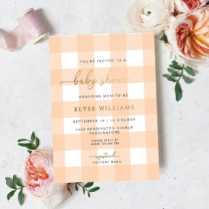 Peach Gingham Baby shower Folie Invitation Uitnodiging