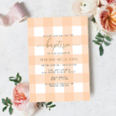 Peach Gingham Baptism Gold Foil uitnodiging