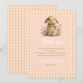 Peach Gingham Bunny 1st Birthday Note Bedankkaart (Voorkant / Achterkant)