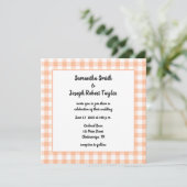 Peach Gingham Country Wedding Kaart (Staand voorkant)