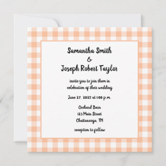 Peach Gingham Country Wedding Kaart