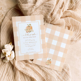 Peach Gingham een beetje pompoen Baby Kaart